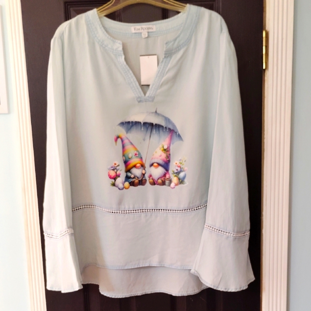 EASTER PALE BLUE NWT GNOME BLOUSE SIZE XXL